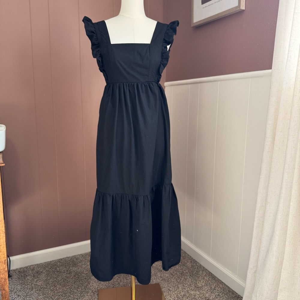 O.p.t. Black Flutter Sleeve Feminine Midi Dress Cottagecore Coastal Cowgirl